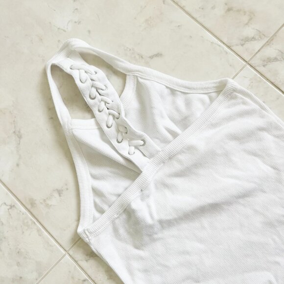 White Lace Open Back Halter Bodysuit Tank Women Small (S) - Picture 2 of 6